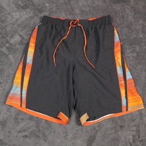 Nike‎ Swim Trunks Mens Extra Large Gray Orange Mesh Lined Board Short Sunburst